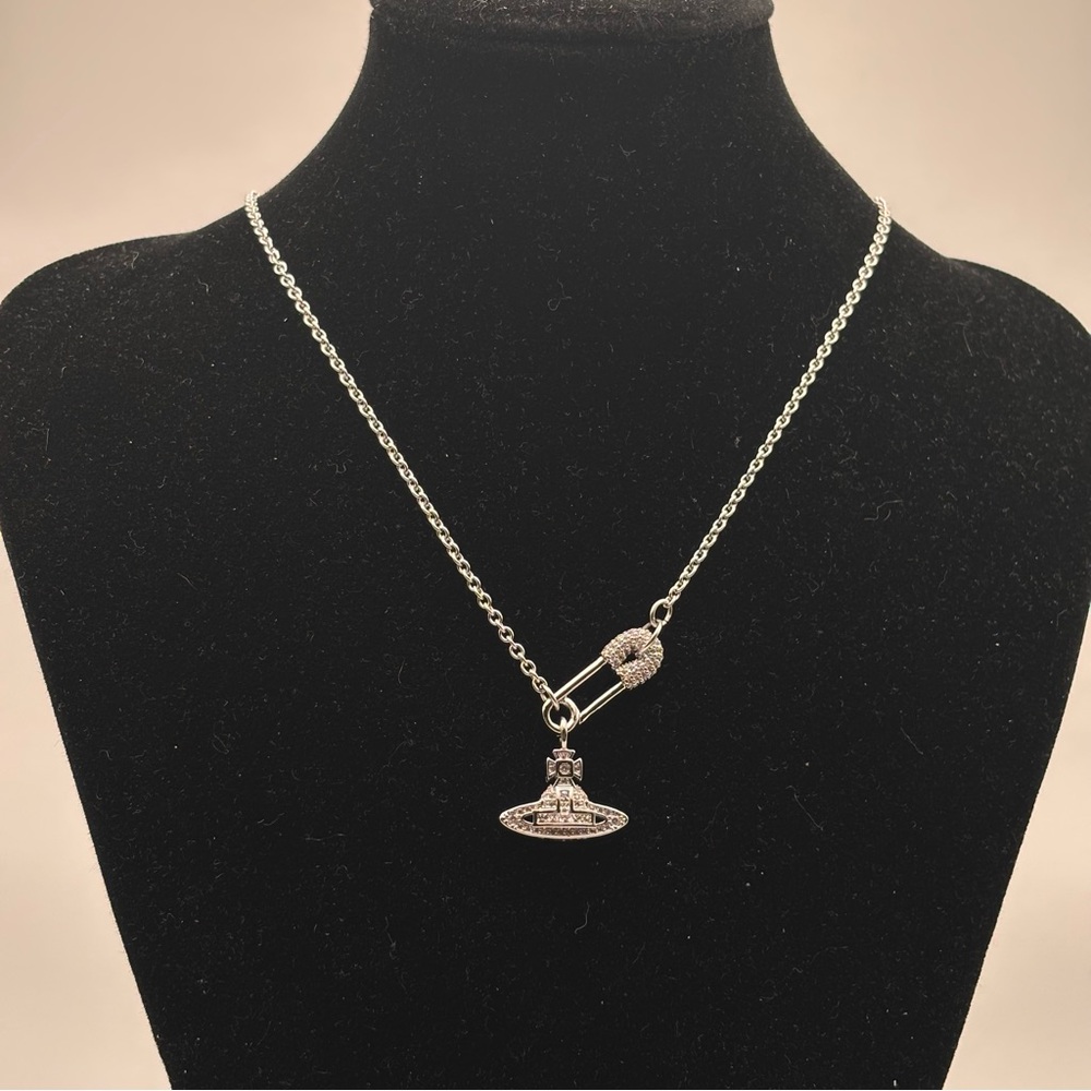 Vivienne Westwood Crystal Orb Safety Pin Necklace – Silver Tone - Picture 5 of 6